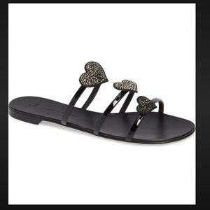 Giuseppe Zanotti Black Patent Strappy Rhinestone Heart Sandals